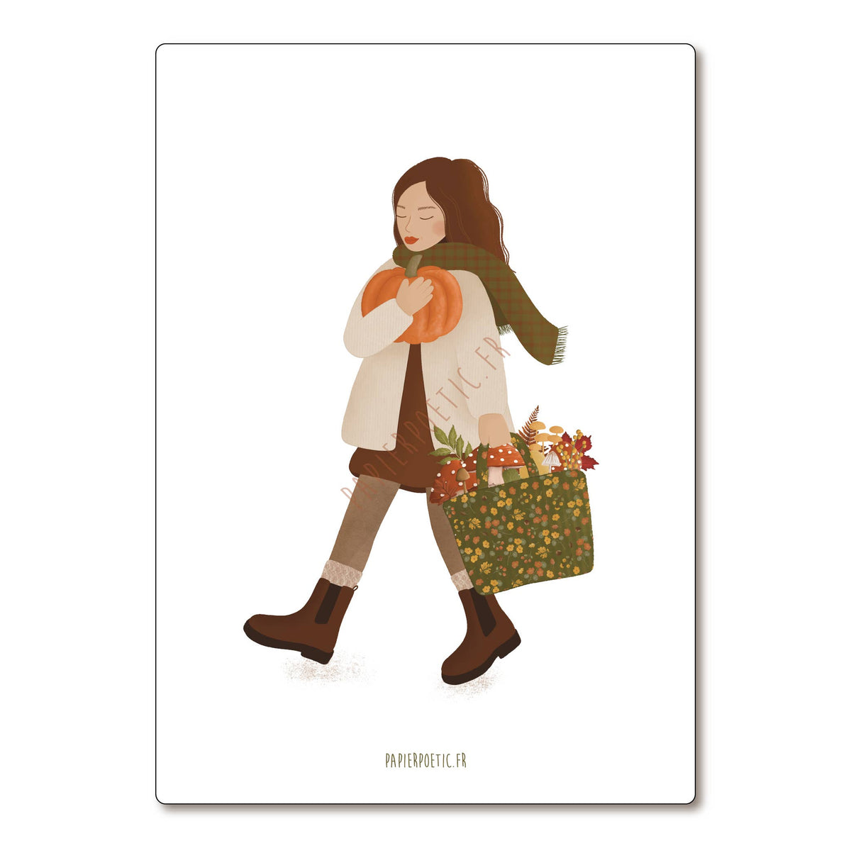 Carte "Fille d'automne" écharpe - citrouille