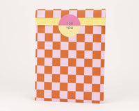 Sacs en papier damier rose / cannelle / jaune: Taille M (12 x 21 cm)