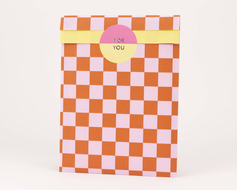 Sacs en papier damier rose / cannelle / jaune: Taille M (12 x 21 cm)