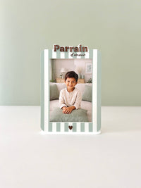 Cadre photo rayures sauge Parrain d'amour
