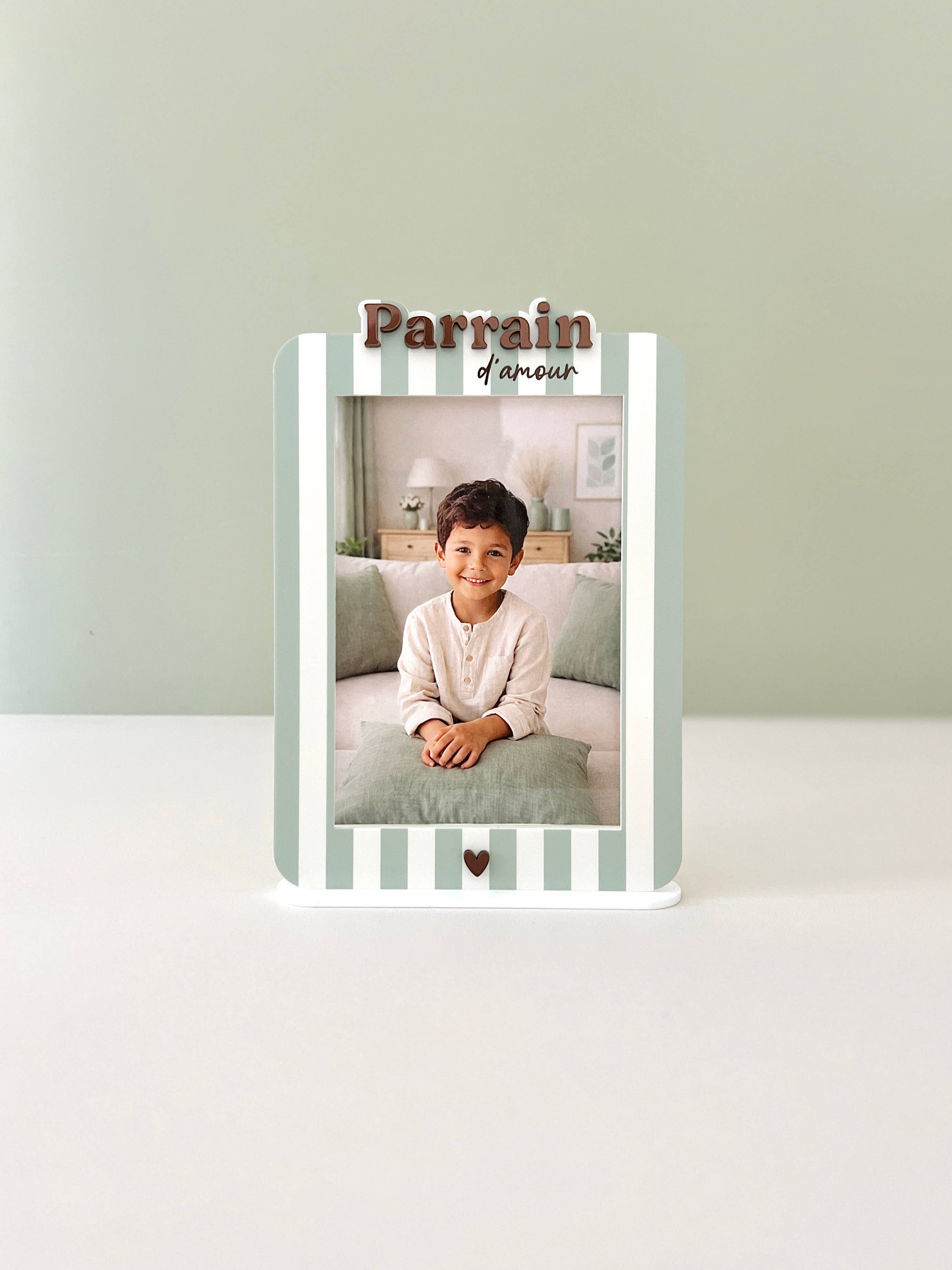 Cadre photo rayures sauge Parrain d'amour