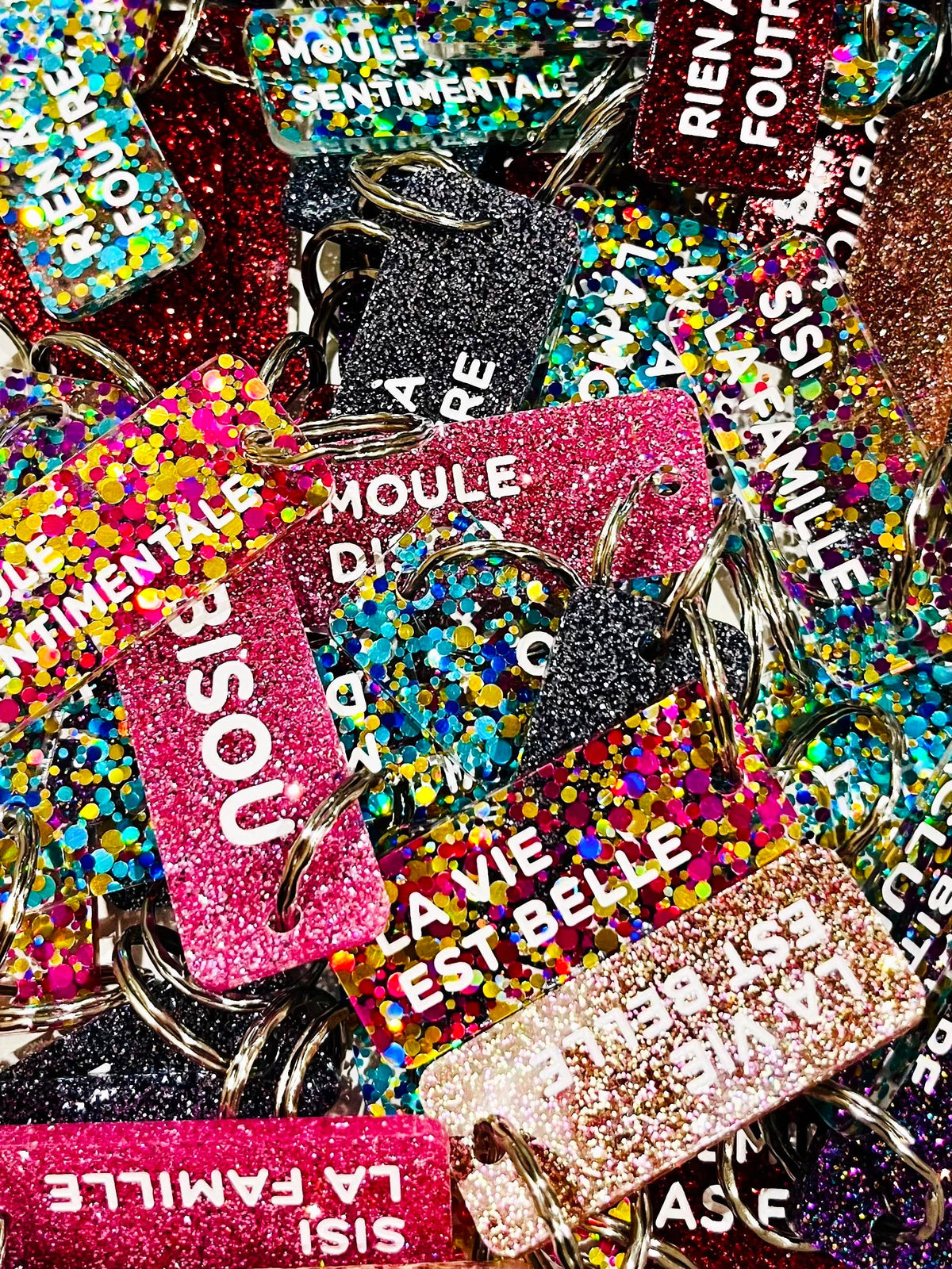 Porte-clés à paillettes : MAMAN EN OR