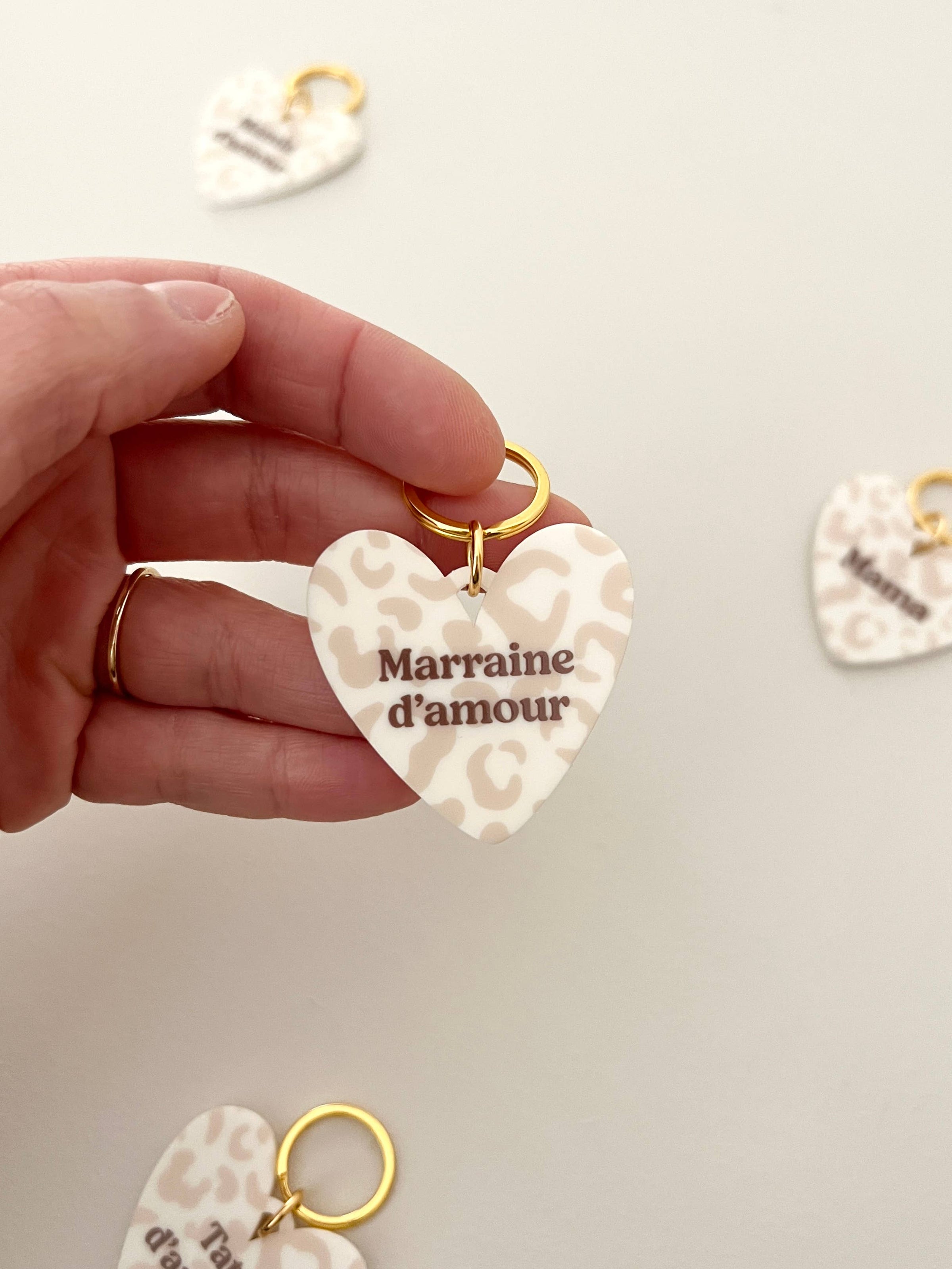 Porte-clé coeur Lovely family: Mamie d'amour - Léopard beige