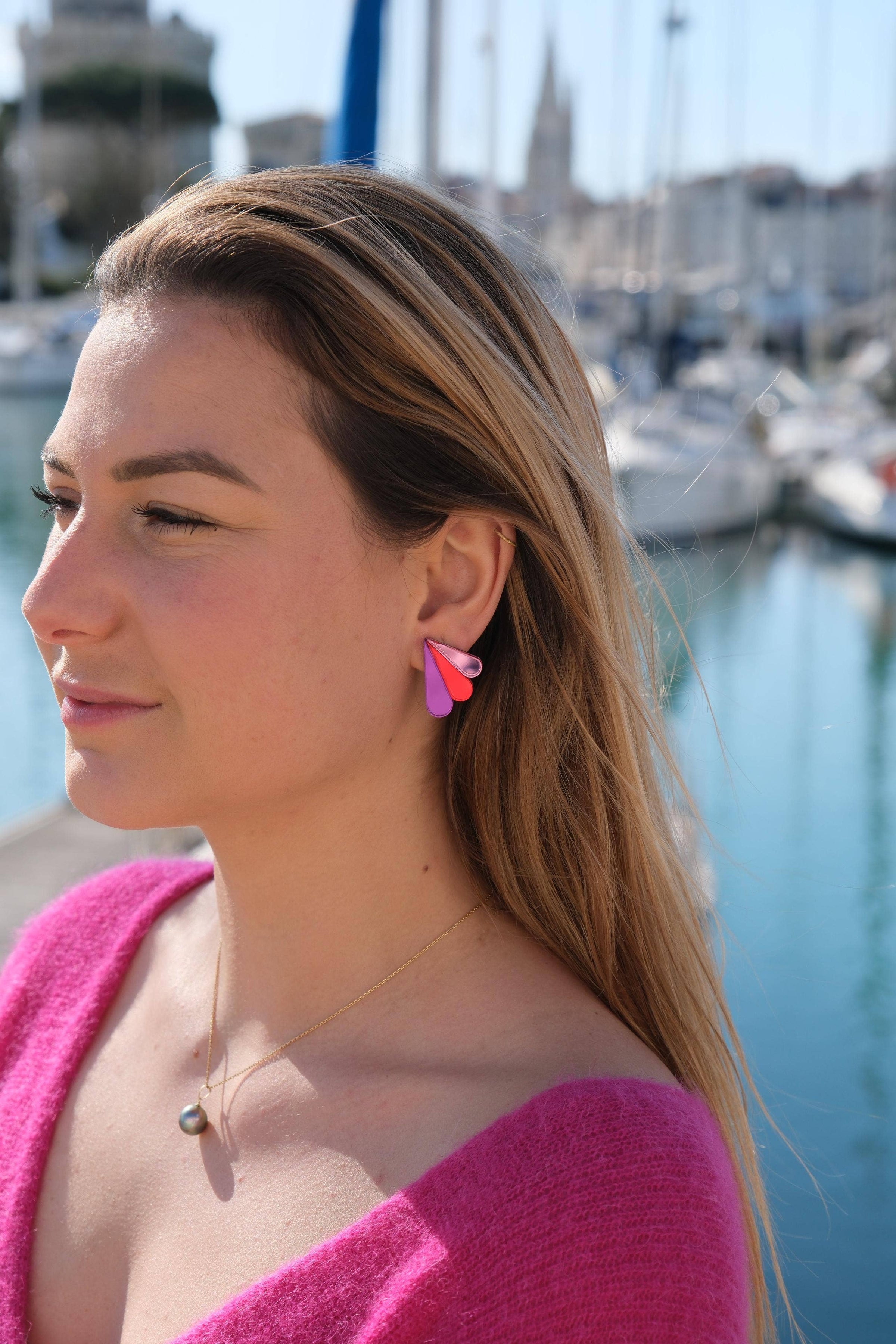 Boucles d'Oreilles Puces Miroirs Armance: Violet/Rose/Rouge