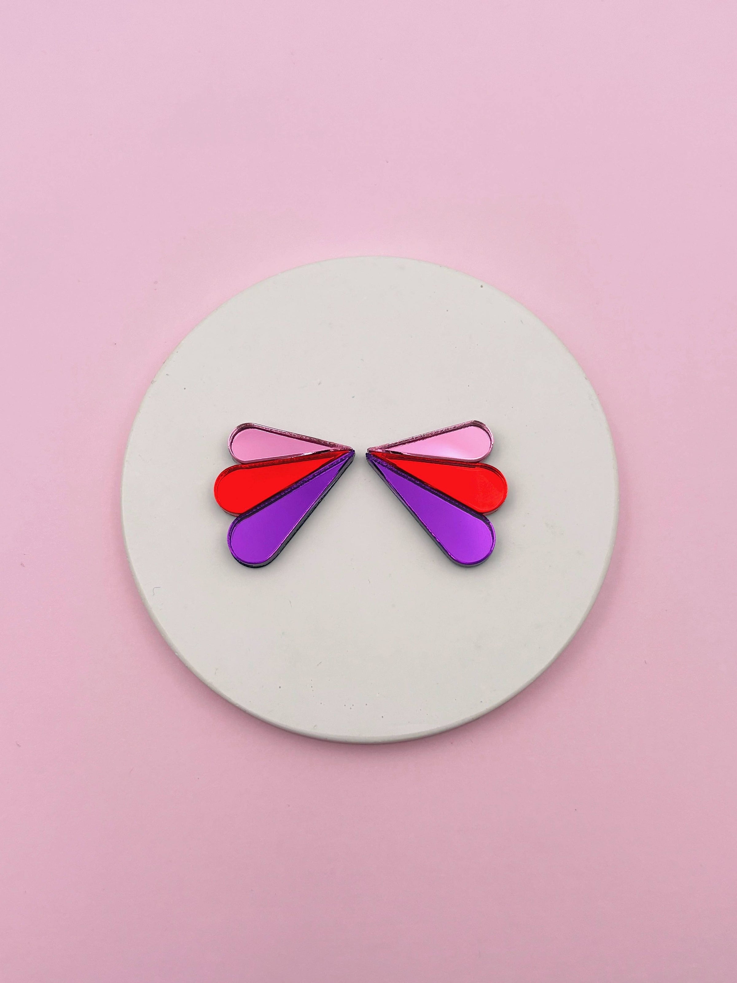 Boucles d'Oreilles Puces Miroirs Armance: Violet/Rose/Rouge