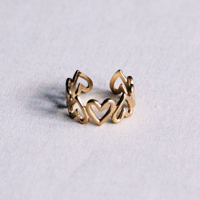 Bague ajustable en acier inoxydable avec cœur
