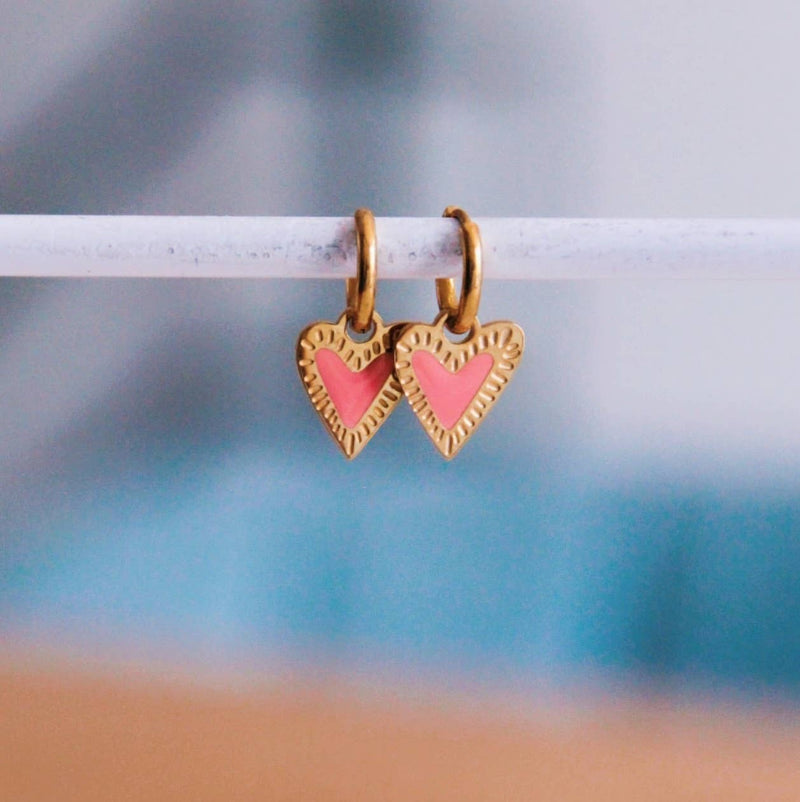 Boucles d'oreilles créoles en acier inoxydable avec cœur - saumon