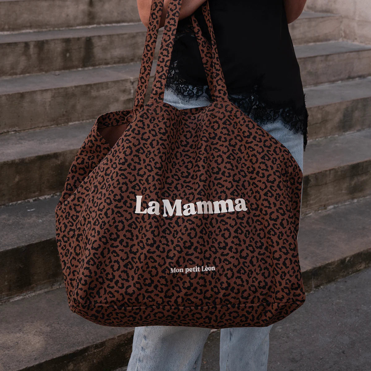 Cabas XXL Léopard foncé "La Mamma "