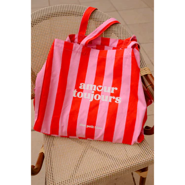 Cabas XXL Rayures rose et rouge Amour Toujours