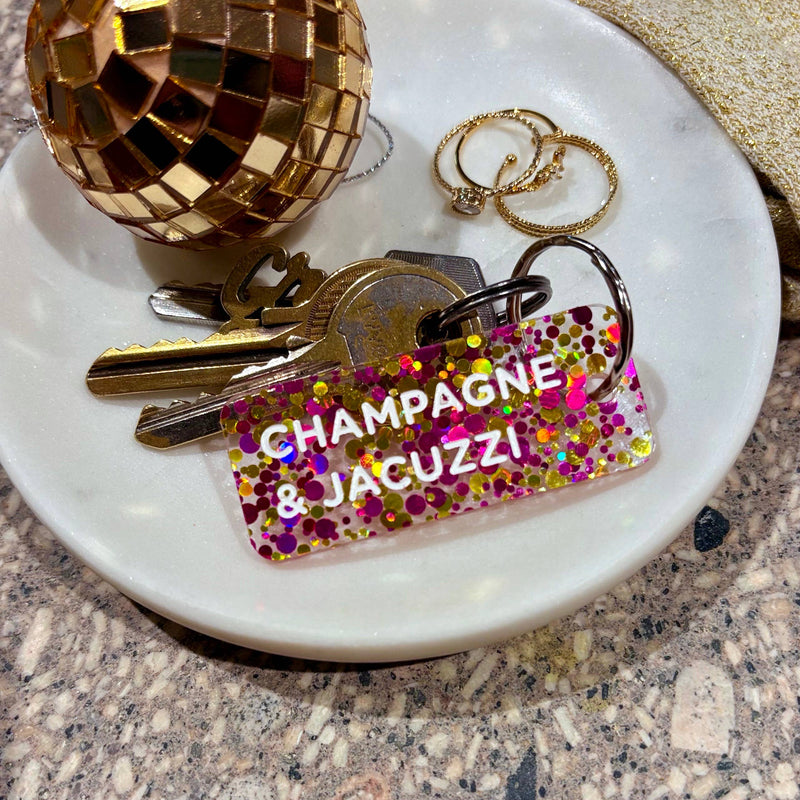 Porte-clés à paillettes: CHAMPAGNE & JACUZZI