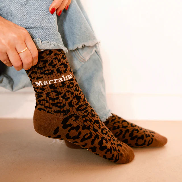 Chaussettes femme léopard à message