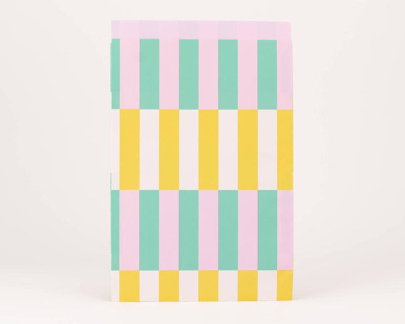 Sacs en papier à rayures audacieuses, vert / rose / jaune: Taille M (12 x 21 cm)