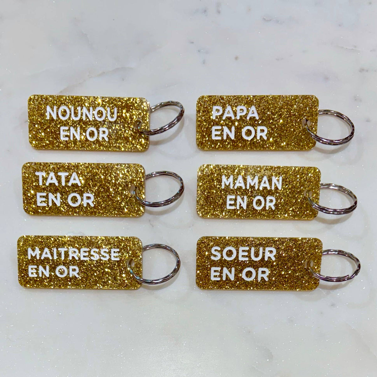 Porte-clés à paillettes NOUNOU EN OR