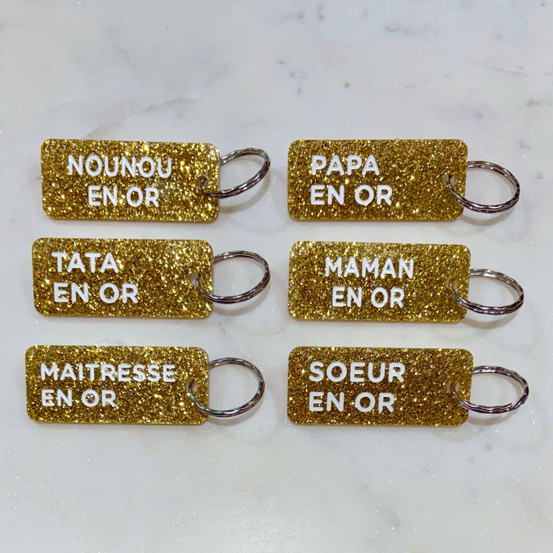 Porte-clés à paillettes NOUNOU EN OR