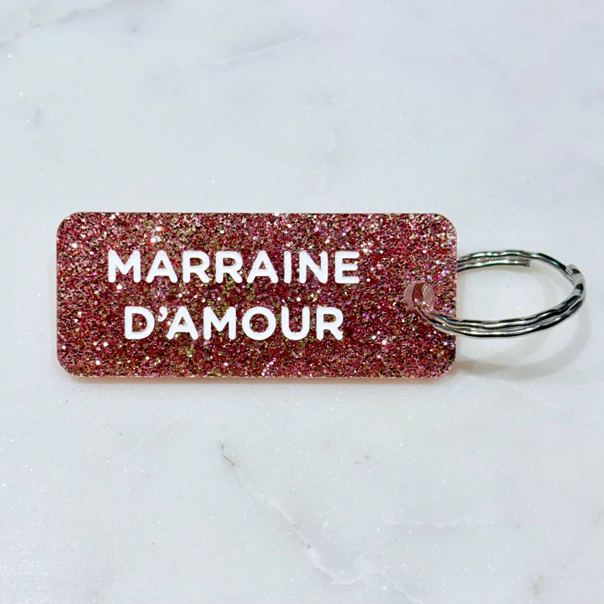 MARRAINE D'AMOUR Porte-clés à paillettes Rose