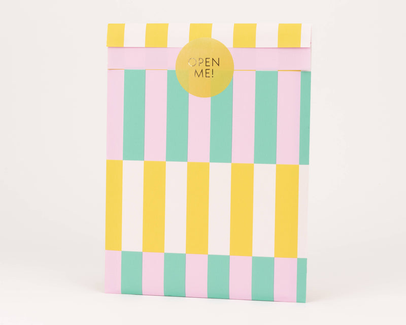Sacs en papier à rayures audacieuses, vert / rose / jaune: Taille M (12 x 21 cm)