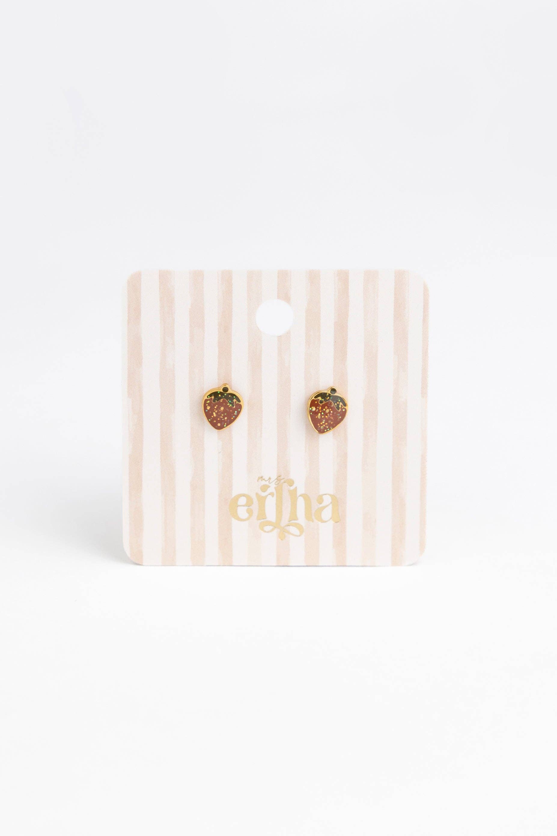 Boucles d'oreilles clous - Fraise pailletée