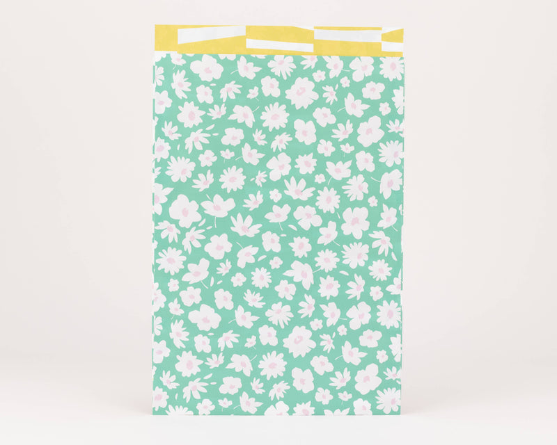 Sacs en papier marguerites, vert: Taille M (12 x 21 cm)