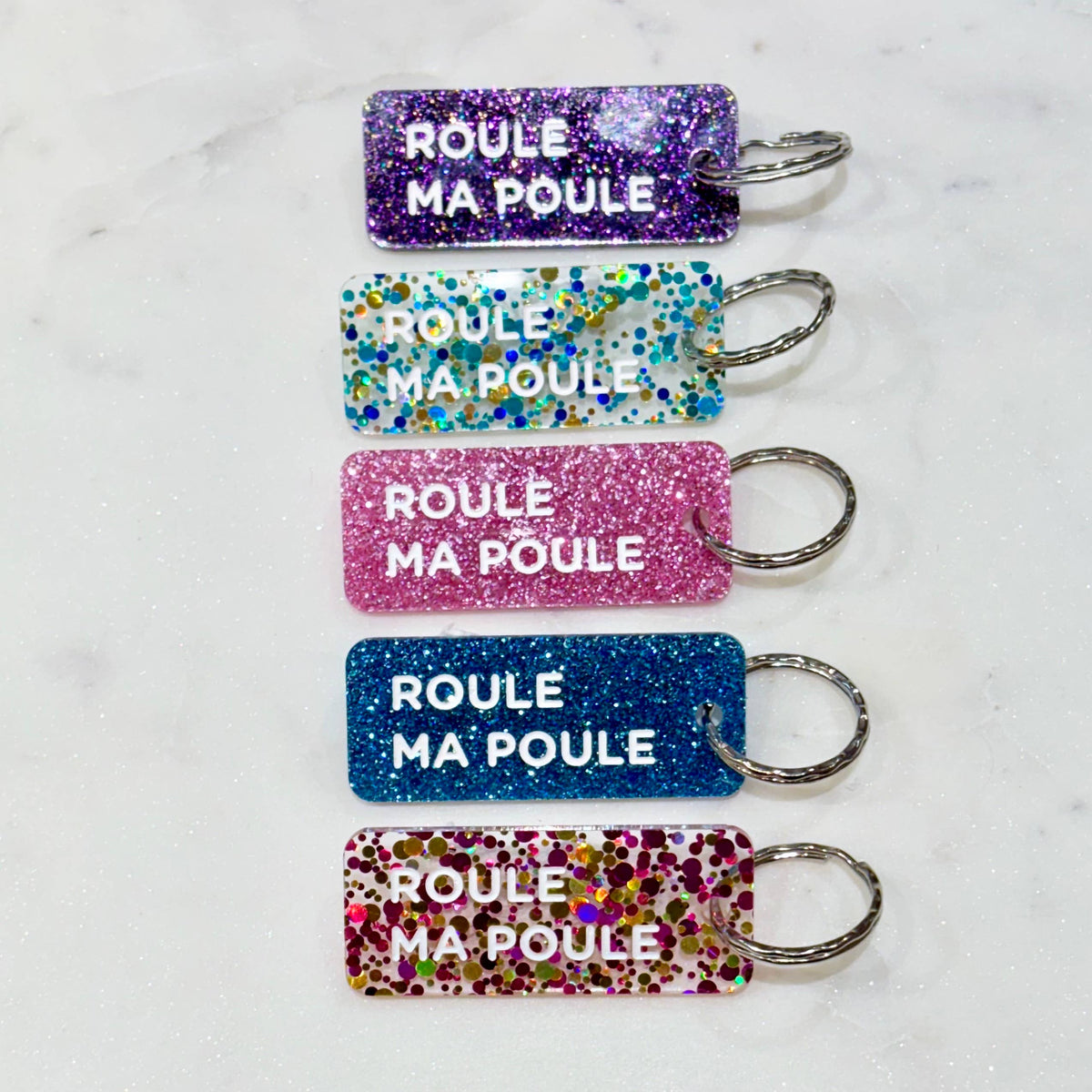 ROULE MA POULE Porte-clés à paillettes : Violet