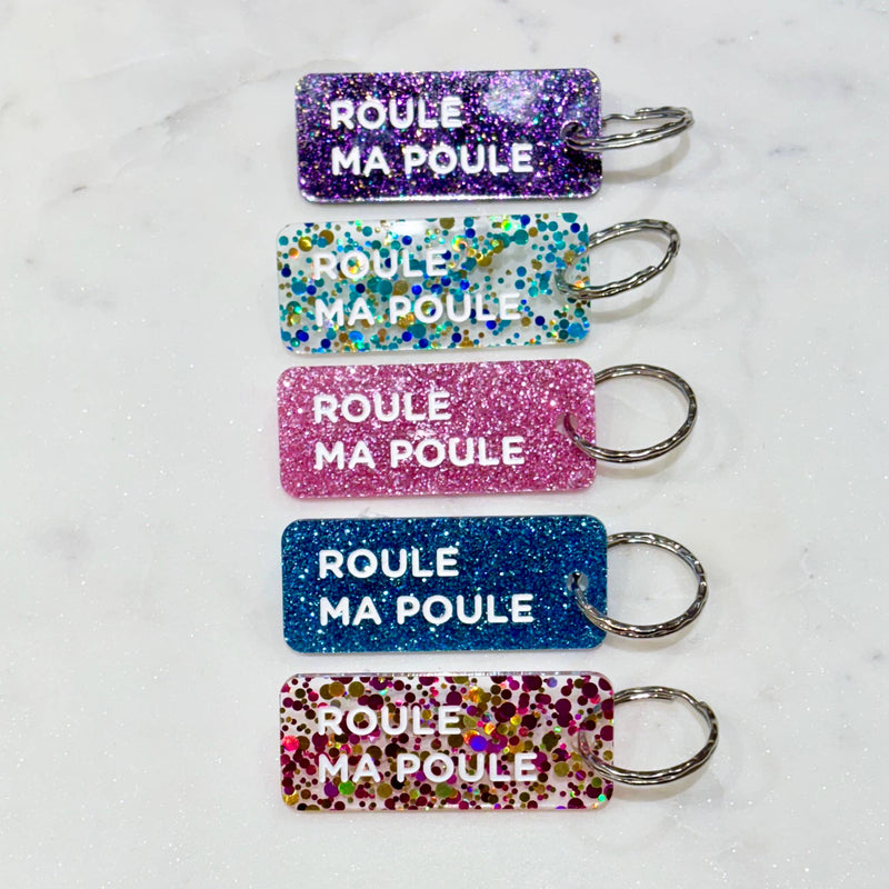 ROULE MA POULE Porte-clés à paillettes : Violet
