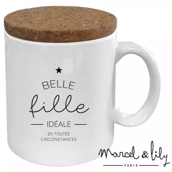 Mug avec son couvercle en liège "Belle fille"