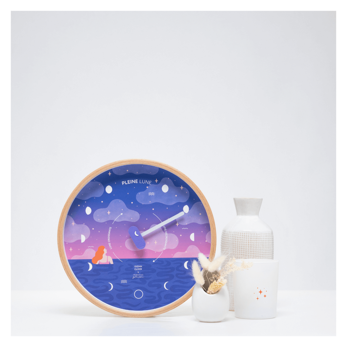 Horloge lunaire "rose bleu violet"