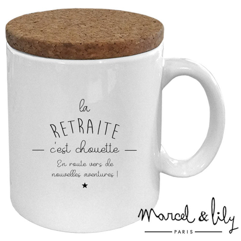 Mug avec son couvercle en liège "Retraite"