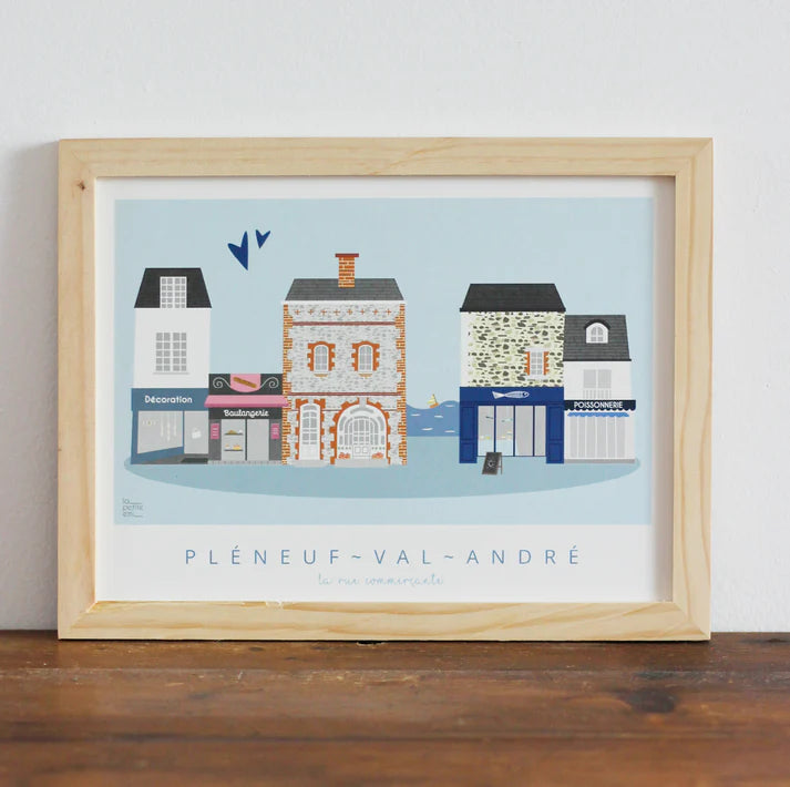 Illustration encadrée Pléneuf-Val-André - Rue commerçante