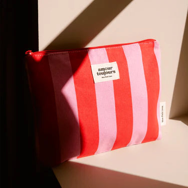 Pochette plate Rayures Rose Rouge