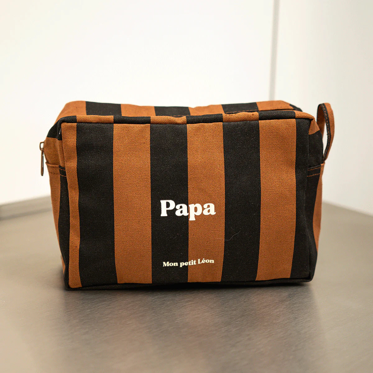 Trousse de toilette coton - Rayures marrons et noires