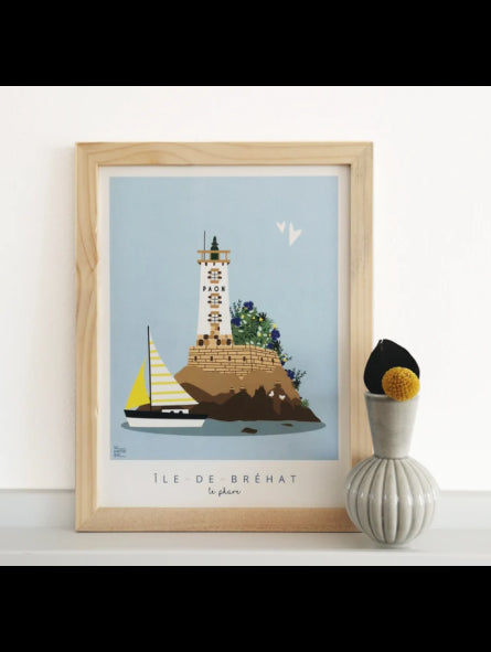 Illustration encadrée L'ile de Bréhat "Le phare"