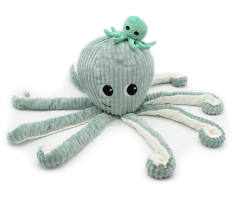 Peluche pieuvre maman et son bébé menthe