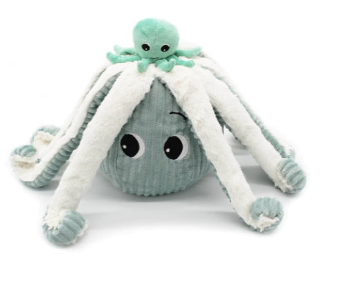 Peluche pieuvre maman et son bébé menthe