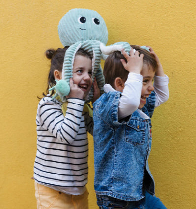 Peluche pieuvre maman et son bébé menthe