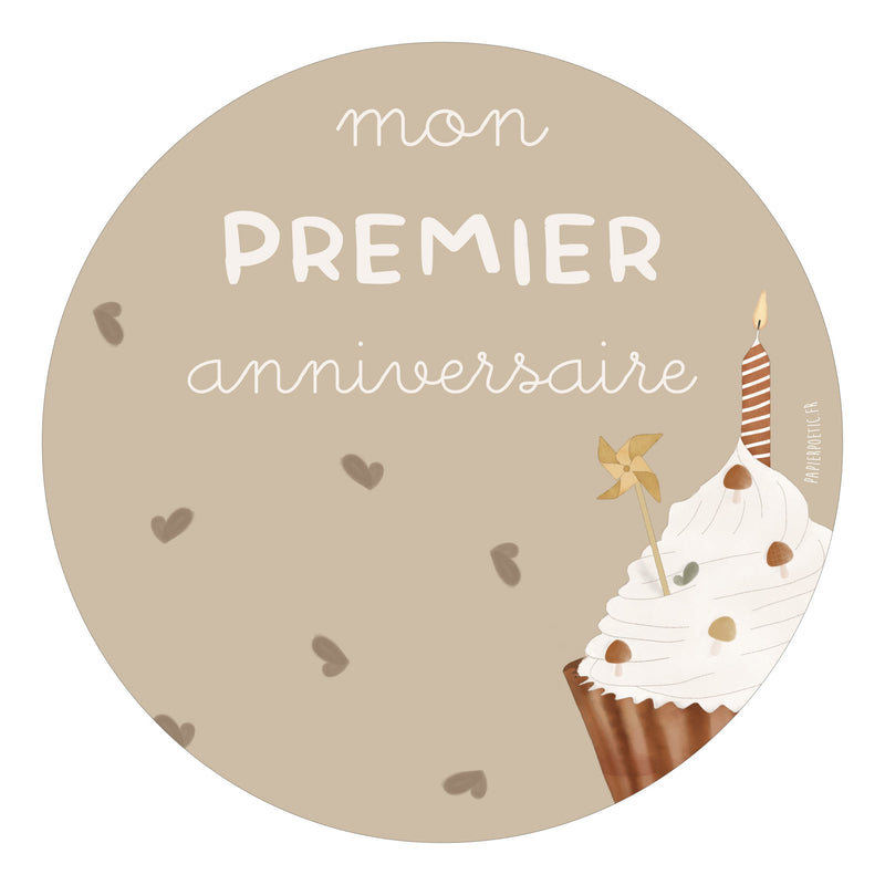 Carte Ronde “Mon Premier Anniversaire” Brindilles