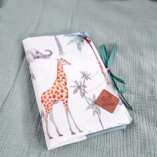 Protège carnet de santé bébé en coton, Safari